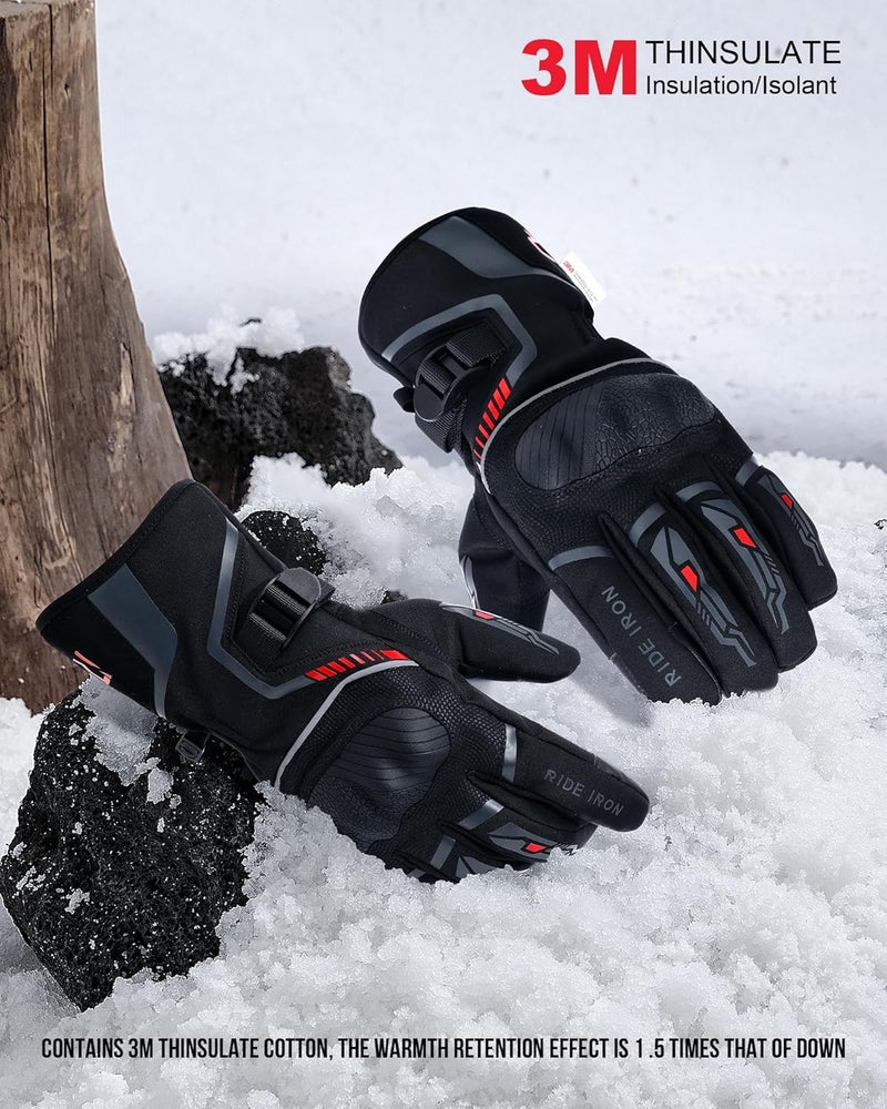 RIDEIRON Winter Motorcycle Gloves for Men & Women Waterproof Warm Cold Weather Riding Gloves with Touchscreen for ATV UTV Riding, Road Racing, Snowmobile, Motocross - Image 4